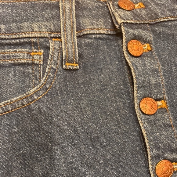 Madewell Denim Button Front A Line Mini Skirt Dark Wash Size 28 Anthropologie - Picture 2 of 8